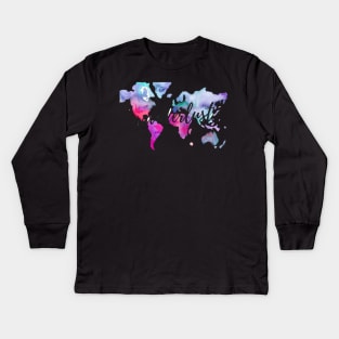 Wanderlust Watercolor Map Kids Long Sleeve T-Shirt